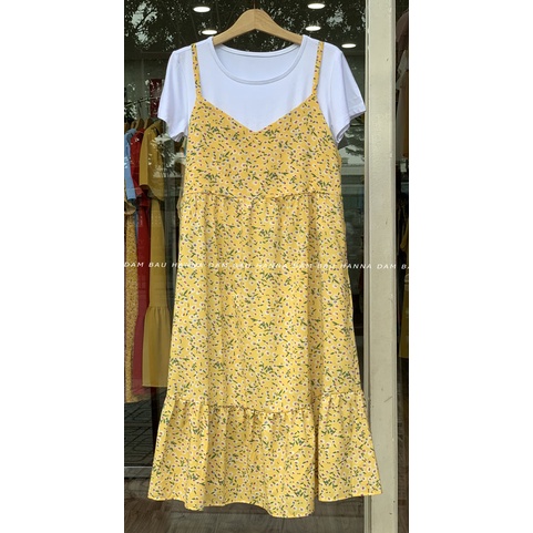 [SIZE 40-80KG] Đầm bầu yếm rời 2 dây dễ thương vải lụa mềm mát không nhăn có túi bên sườn dài qua gối có size 80kg