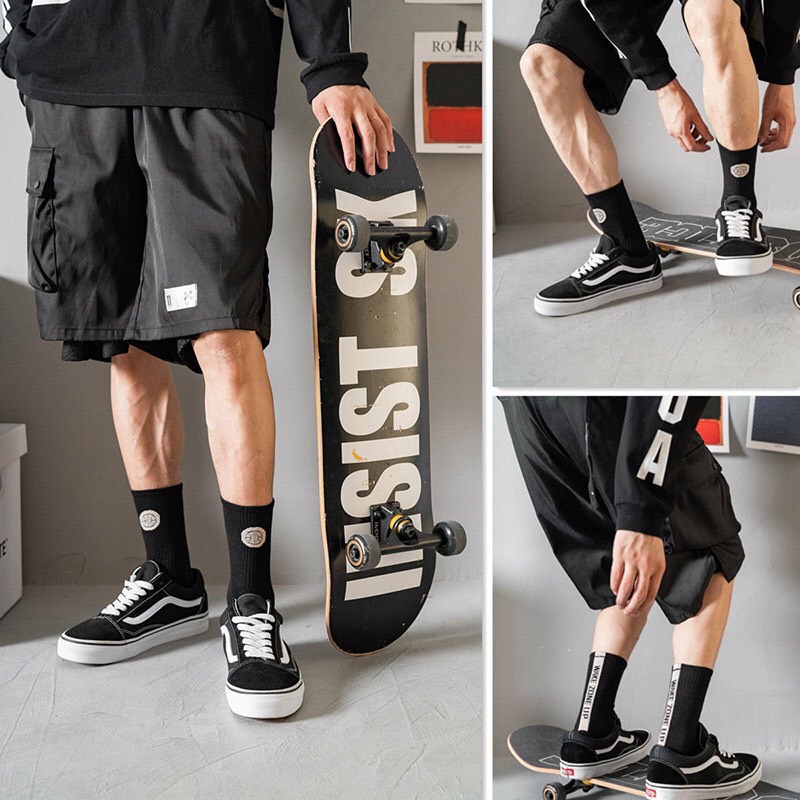 Tất vớ cổ cao trắng nữ nam gân nhún thể thao streetwear chất cotton dày thoáng khí co giãn style Hàn Quốc ABICA TD055