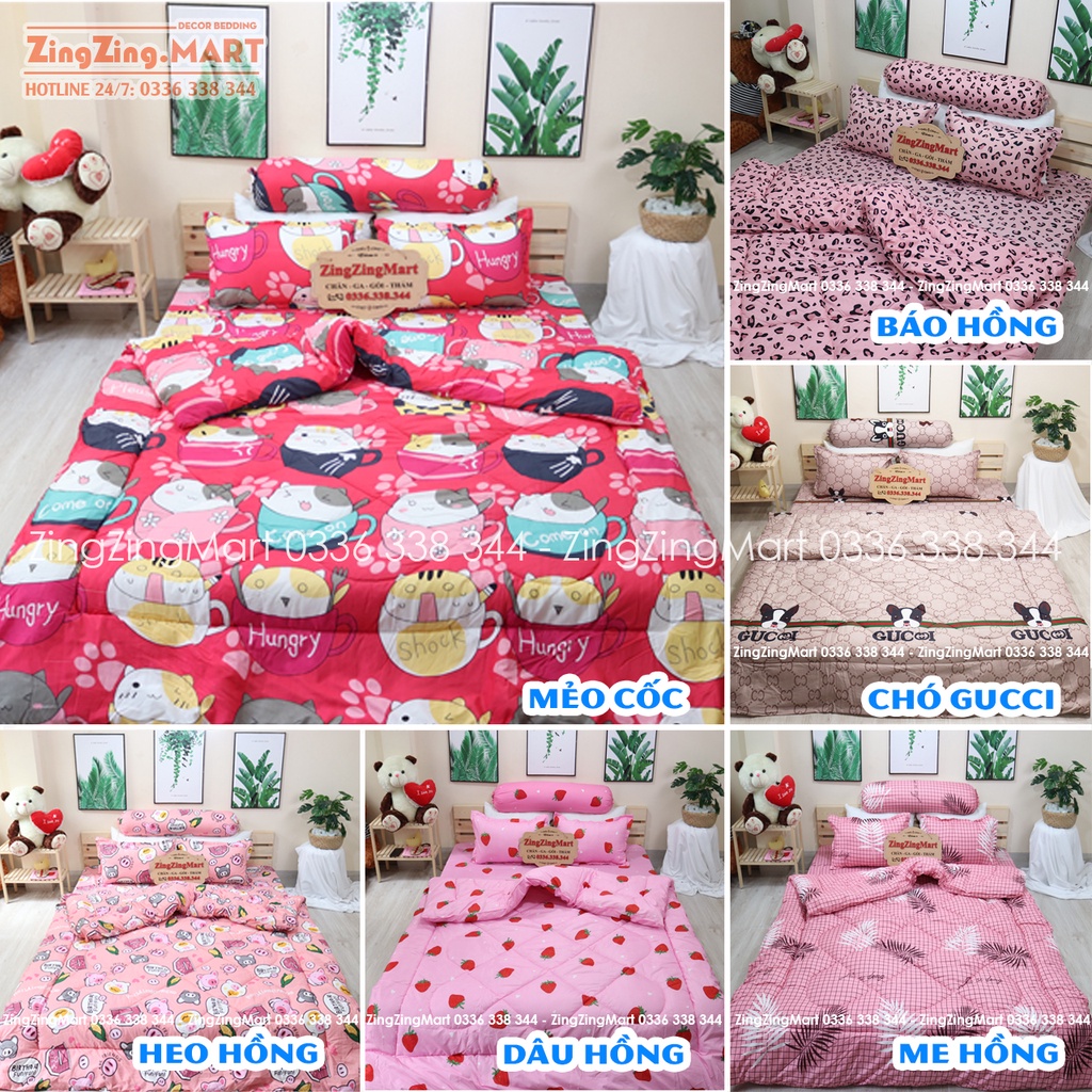 [CHỌN MẪU] Set 5 CHĂN PHAO Ga Gối poly cotton [Loại Đẹp] [ Chăn phao + 1 Ga chun + 2 Vỏ gối nằm + 1 Vỏ gối ôm ]
