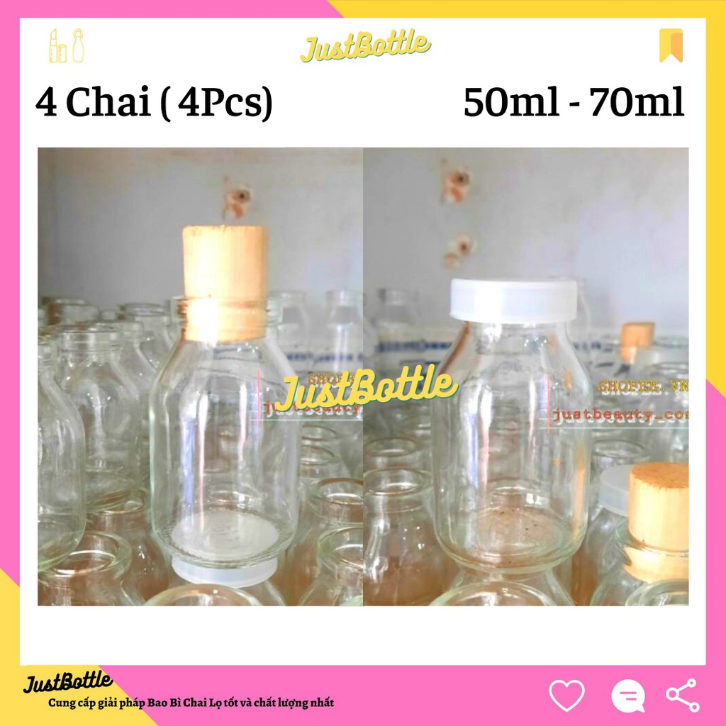 4 CHAI THỦY TINH NÚT BẦN NẮP NHỰA NHỎ giá rẻ - VỎ CHAI LỌ THỦY TINH MINI NẮP GỖ