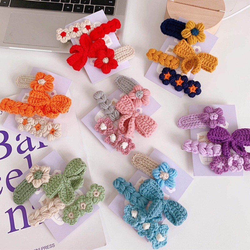 🧶Set 4 chiếc cặp tóc bằng len Vintage xinh xắn