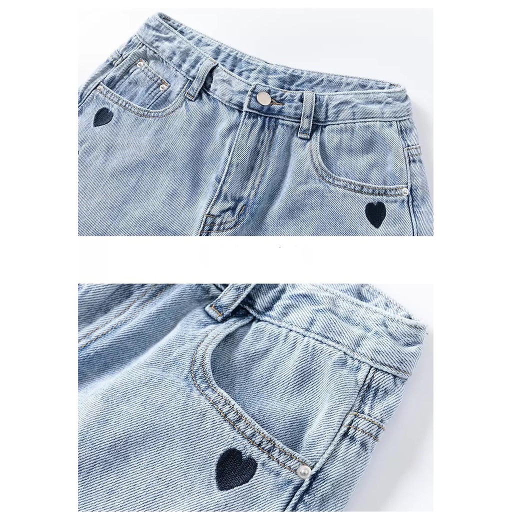 [ TUYÊN THỆ  FREESHIP ] QUẦN JEAN NGỐ LỬNG NỮ THÊU TRÁI TIM HÔNG MÀU XANH LAI TUA CAO CẤP NITIQC HOT HIT