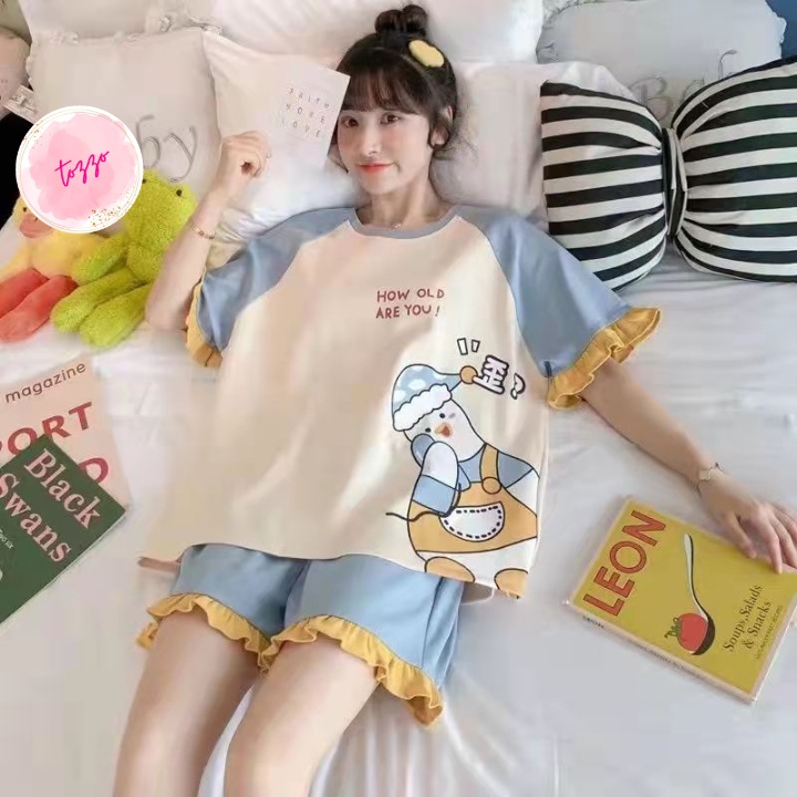 Đồ bộ nữ đồ ngủ mặc nhà bigsize cộc tay vải thun cotton quần lửng mùa hè cute dễ thương TOZZO 50-90Kg BC04