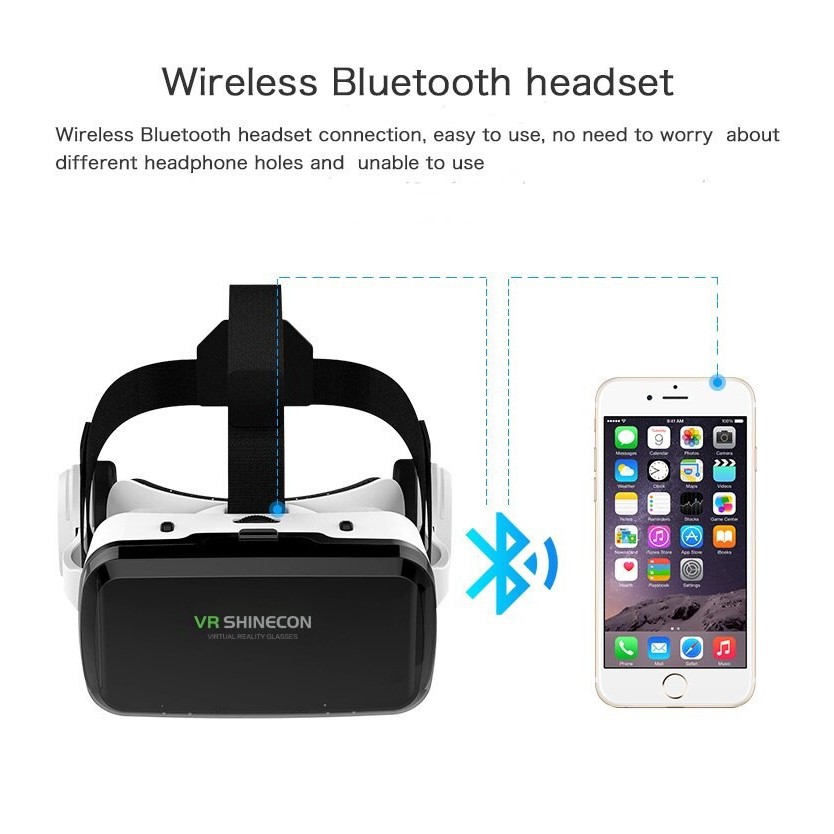 Kính thực tế ảo 3D Vr Shinecon G04BS Bluelens tai nghe bluetooth kết nối cho điện thoại từ 4.7-6.7inch cản tia sáng xanh