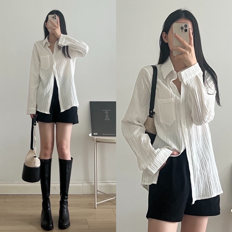 Áo sơ mi thô mềm vải dập