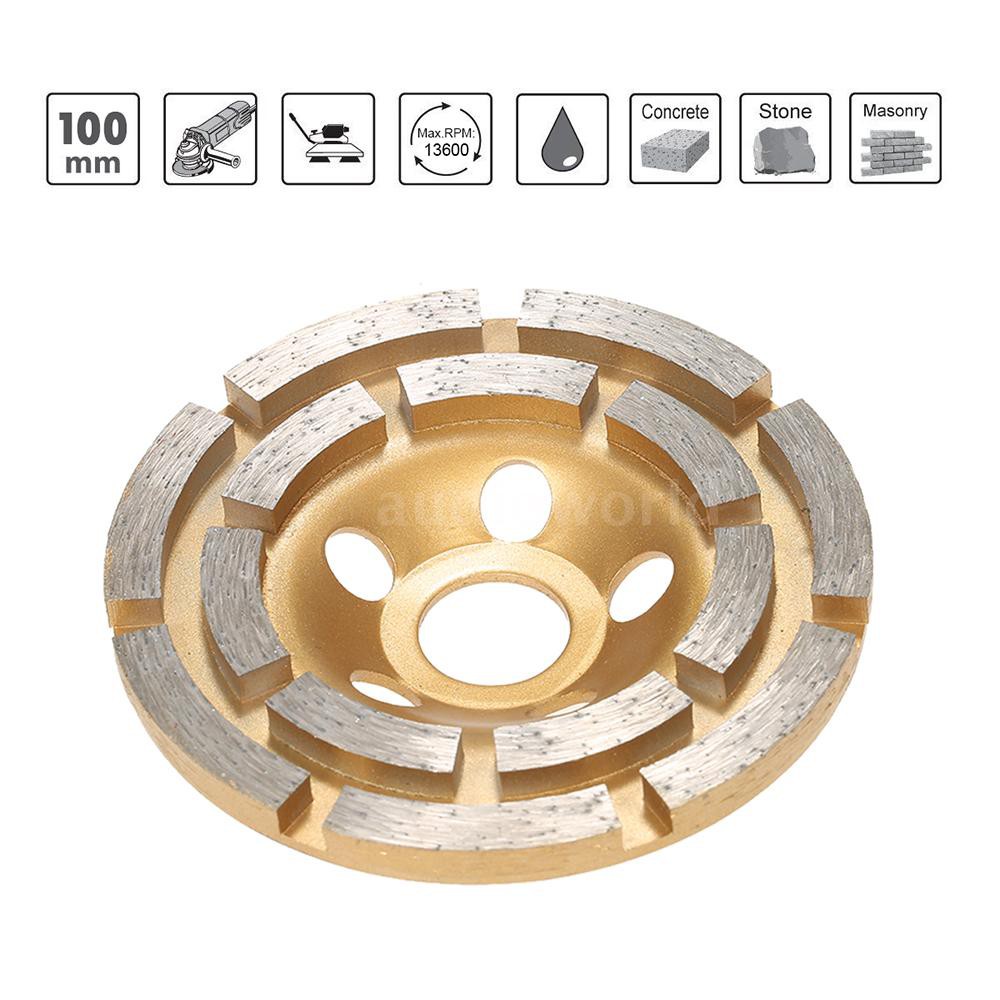 A&D 100mm 4" Diamond 2 Row Segment Grinding Wheel Disc Bowl Shape Grinder Cup 20mm Inner Hole for Concrete Granit