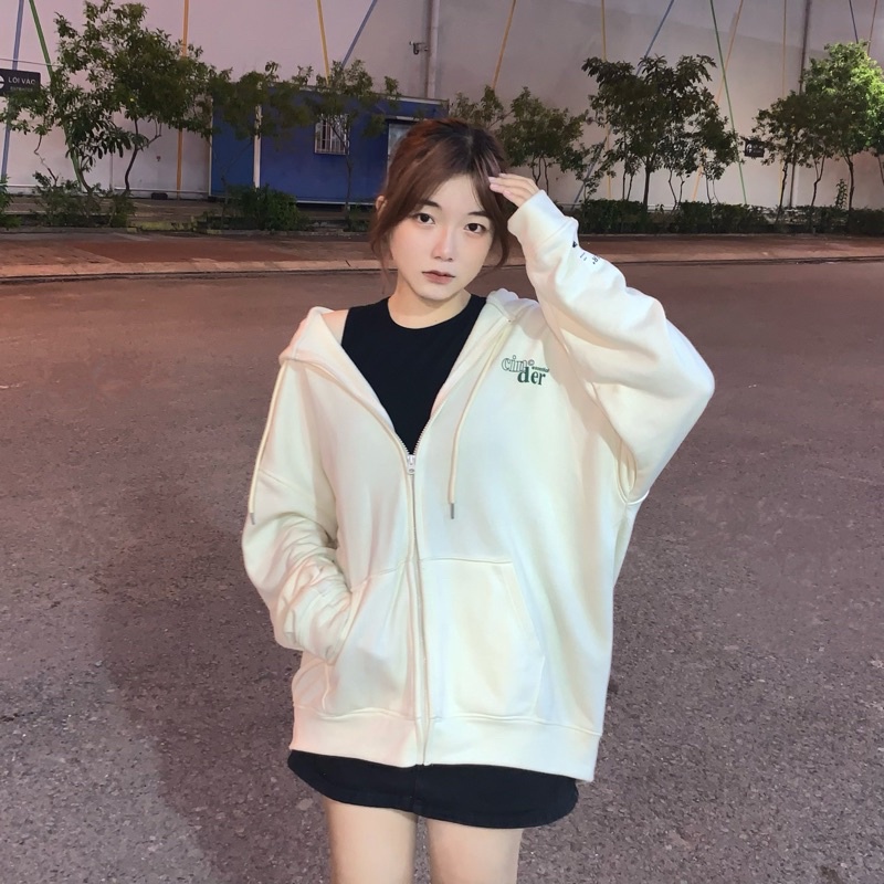 Áo Hoodie Zip Nỉ Bông Cinder Form Unisex Nam Nữ Trùm Đầu