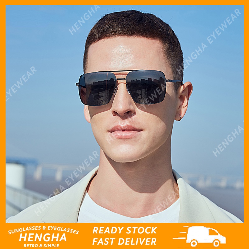(HENGHA) Kính Mát Gọng Vuông Kim Loại Phong Cách Retro Oversized