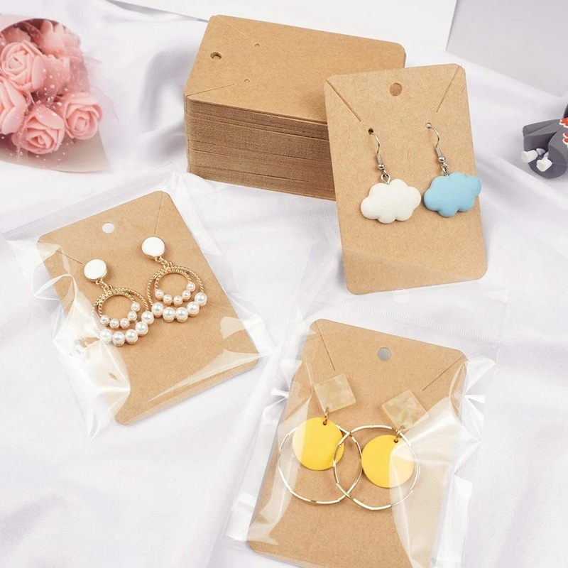 Set 50 Thẻ Giấy Kraft Dùng Trưng Bày Trang Sức/Bông Tai/Trang Sức Tự Dính