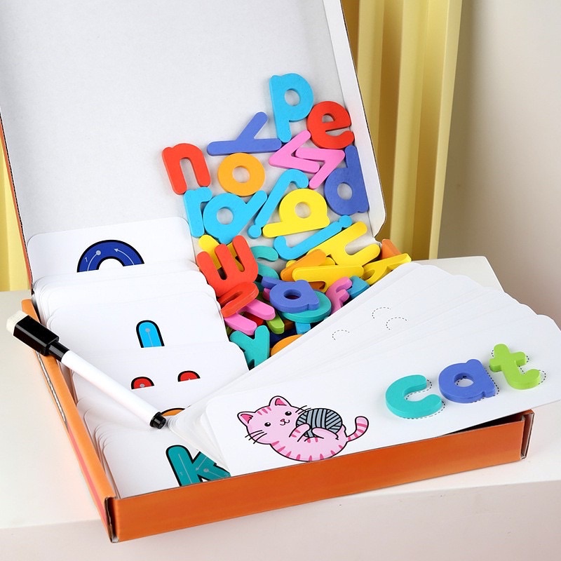 Đồ chơi ghép chữ Spelling game bộ thẻ học ghép chữ tiếng anh gồm 52 chữ cái và tranh ghép cho bé từ 3 tuổi Binkids DC21