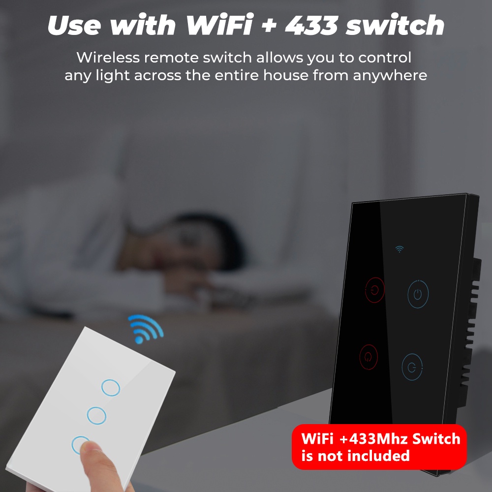 Công tắc đèn không dây SMATRUL Ev1257 ASK 433Mhz điều khiển từ xa kiểu kính cường lực cảm ứng 1/2/3 nút tùy chọn