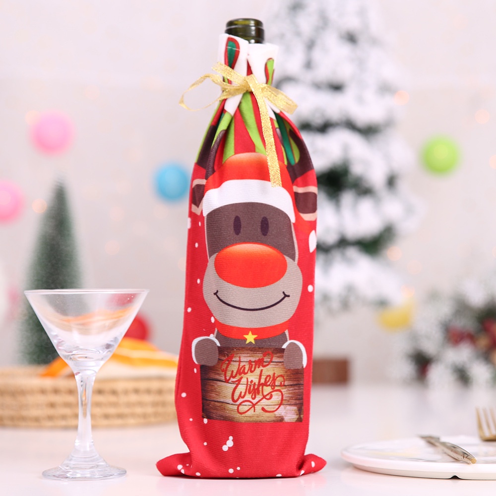 Túi bọc chai rượu vang họa tiết tuần lộc/ ông già noel/ người tuyết phong cách Giáng Sinh năm mới đáng yêu