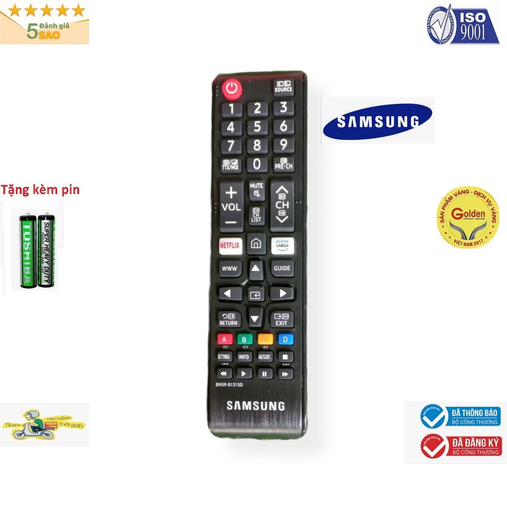 Điều khiển tivi SamSung BN59-01315D loại ngắn tương thích tất cả các dòng tivi samsung smart internet hiện nay- Tặng pin