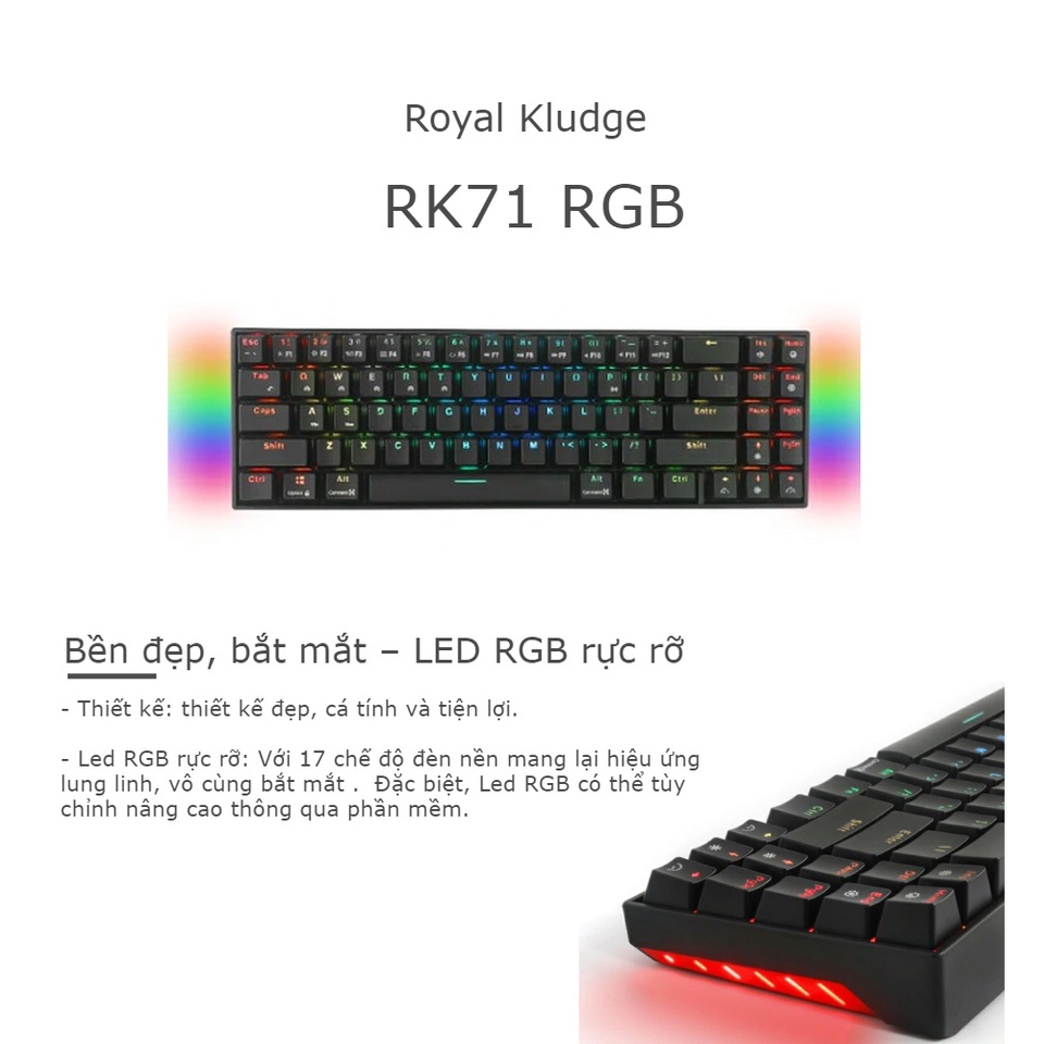 Bàn phím cơ không dây RK71 Version 4 HOTSWAP - Bluetooth 5.1 - Wireless 2.4Ghz - Phần mềm Custom bàn phím và Led RGB