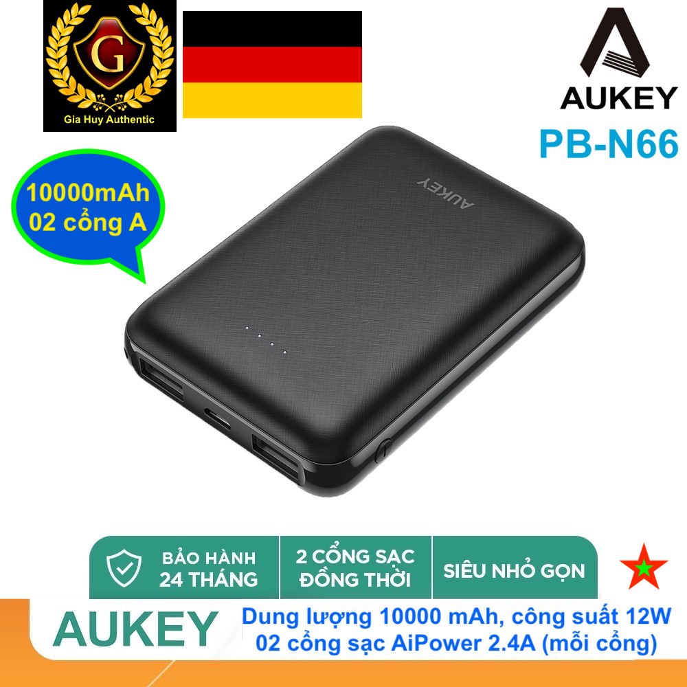 Pin sạc dự phòng AUKEY PBN66 10000mAh 02 Cổng Sạc AiPower 12W