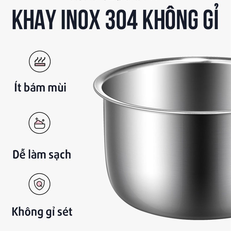 Hộp cơm cắm điện văn phòng 2 tầng 4 bát inox có chức năng giữ nhiệt, hâm nóng và tự nấu chín thức ăn