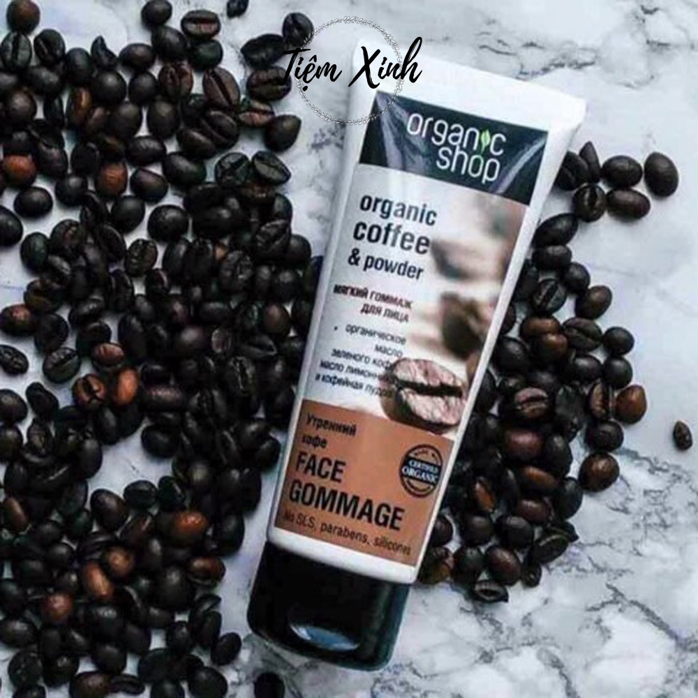 Tẩy Tế Bào Chết Da Mặt Organic Shop Nga Tuýp 75ml Face Gommage Tẩy Da Chết Chiết Xuất Cà Phê Tự Nhiên An Toàn Cho Da Mặ