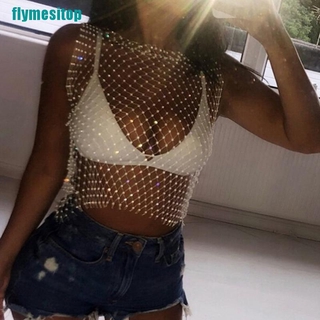 Áo crop top dạng lưới đính đá lấp lánh thời trang quyến rũ dành cho nữ