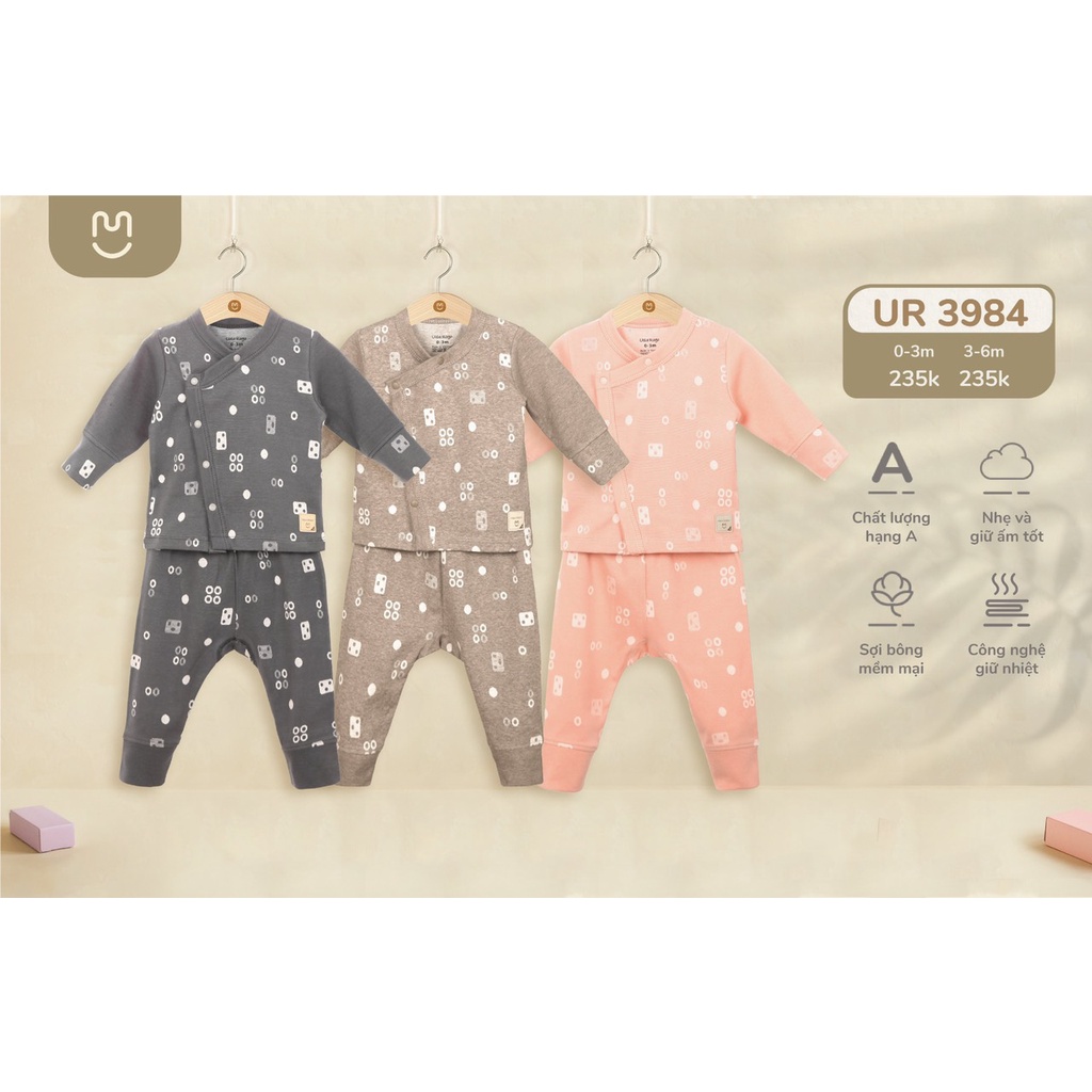 Quần áo sơ sinh cài chéo Ualarogo 0-6 tháng nỉ Cotton dài tay mềm mại giữ nhiệt