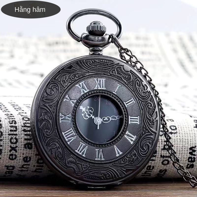 ✖✾Đồng hồ bỏ túi cổ điển lật ngược đồng hồ cổ sinh viên nhân vật La mã vòng cổ của nam giới và phụ nữ cổ điển thạch anh