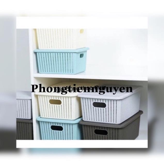 [Kho sỉ]  Rỏ nhựa giả mây có quai cầm, sọt đựng quần áo