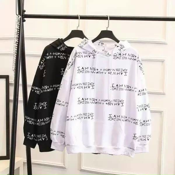Áo hoodie nam nữ form rộng freesize dưới 65kg màu đen trắng | BigBuy360 - bigbuy360.vn
