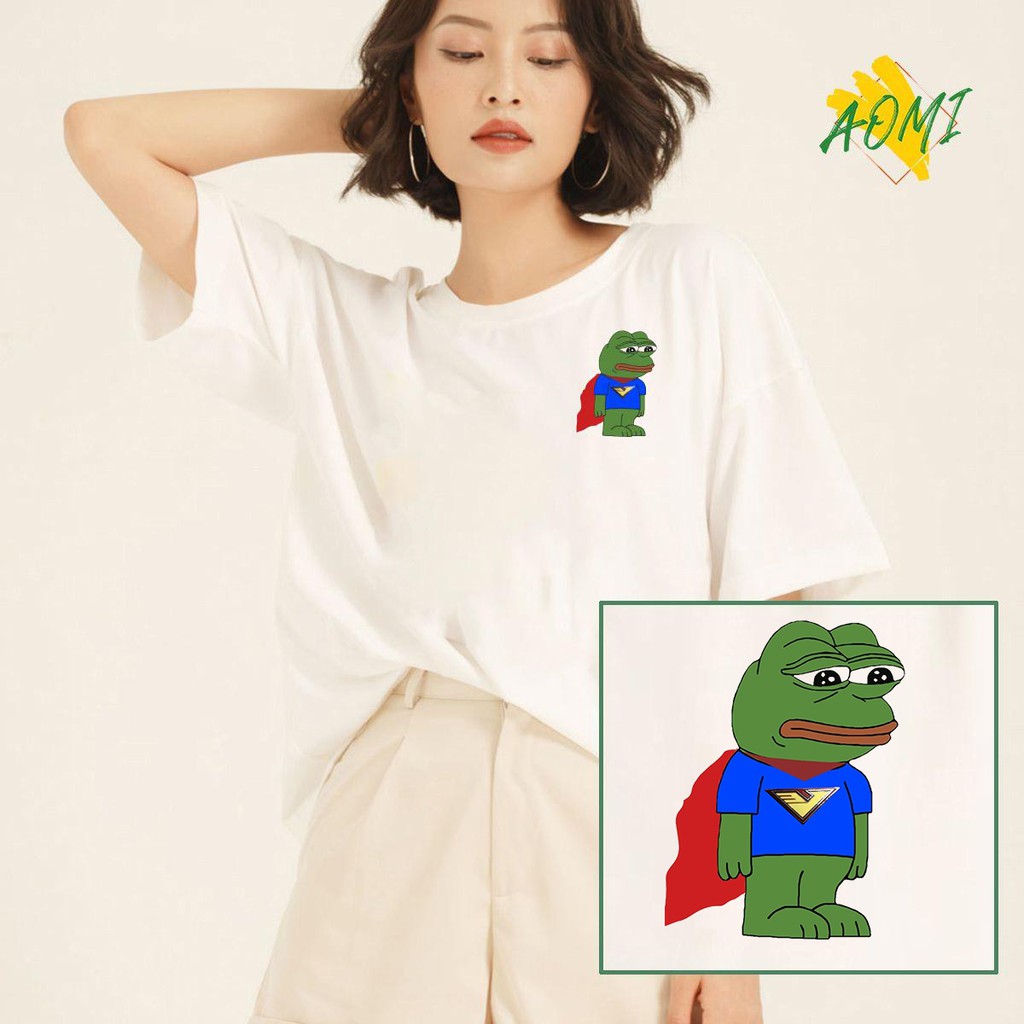 ÁO THUN UNISEX IN HÌNH LOGO SIÊU NHÂN ẾCH XANH PEPE TAY NGẮN TAY LỠ SIÊU HOT MẶT SAU MẶT TRƯỚC