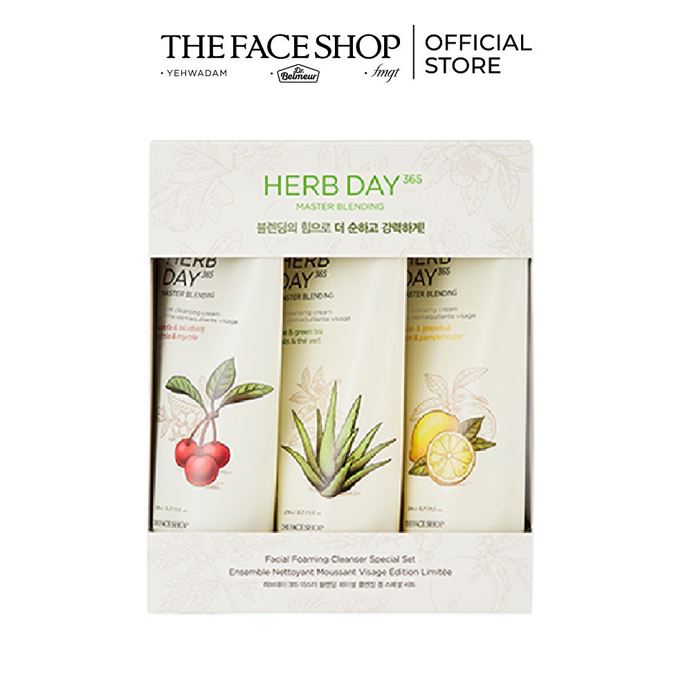 Bộ Sữa Rửa Mặt THEFACESHOP HERB DAY 365 MASTER BLENDING FACIAL FOAMING CLEANSER SPECIAL SET (3pc)(HSD 12/2022)