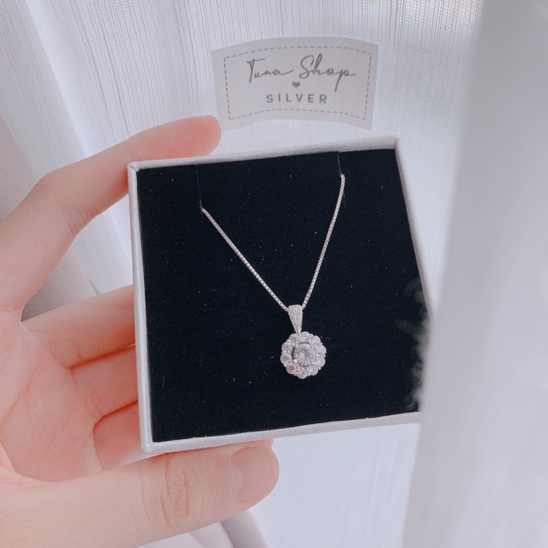 Dây chuyền Bạc mặt gắn đá pha lê, Vòng cổ Bạc nữ tròn đính đá cao cấp TUNASILVER,  𝐂𝐚𝐦 𝐤𝐞̂́𝐭 𝐜𝐡𝐮𝐚̂̉𝐧 𝐁𝐚̣𝐜