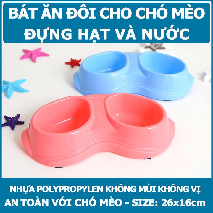 Bát thức ăn uống đôi cho chó mèo- Nhiều màu sắc.