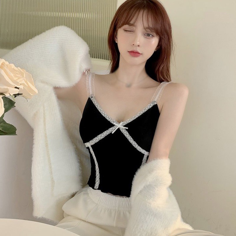 Áo Camisole Phối Ren Lưng Cao Xinh Xắn Dễ Phối Đồ Dành Cho Nữ