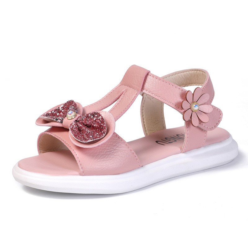[ Giảm 15k khi mua 1 đôi] Dép sandal bé gái nơ nhũ,da mềm, êm chân, phong cách Hàn Quốc 2088, size to 29-37, hàng c