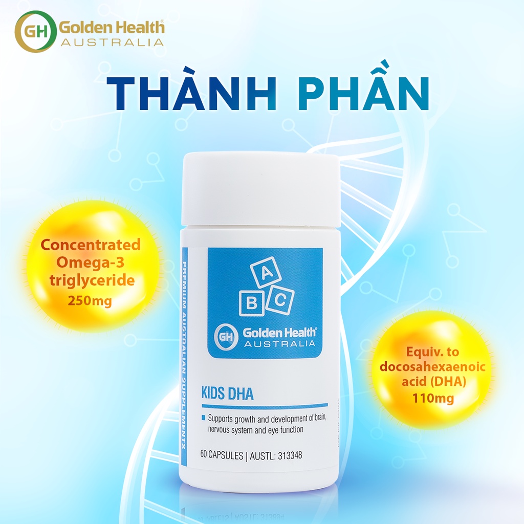 [GOLDEN HEALTH] Viên uống hỗ trợ phát triển trí não trẻ em Kids DHA (60 viên)