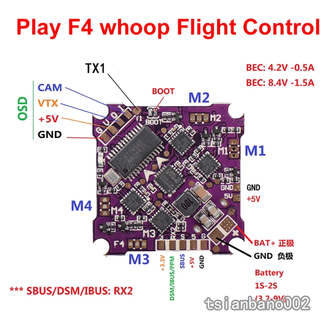 Bộ điều khiển máy bay whoop F4 Không Chổi Than 4 Trong 1 Hỗ Trợ Dshot Oneshot12