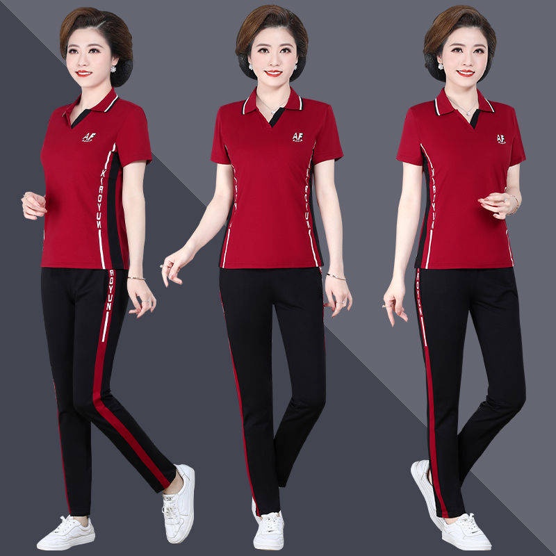 Bộ Đồ Thể Thao Ngắn Tay Thời Trang Mùa Hè Cho Nữ Trung Niên 40-50 Tuổi