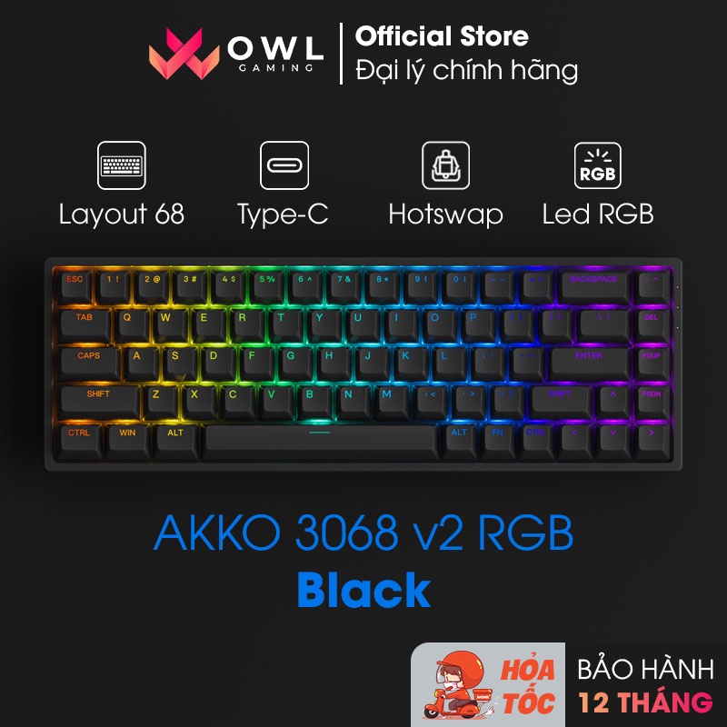 Bàn phím cơ AKKO 3068 v2 RGB – Black (Foam tiêu âm / Hotswap / AKKO CS Jelly switch)