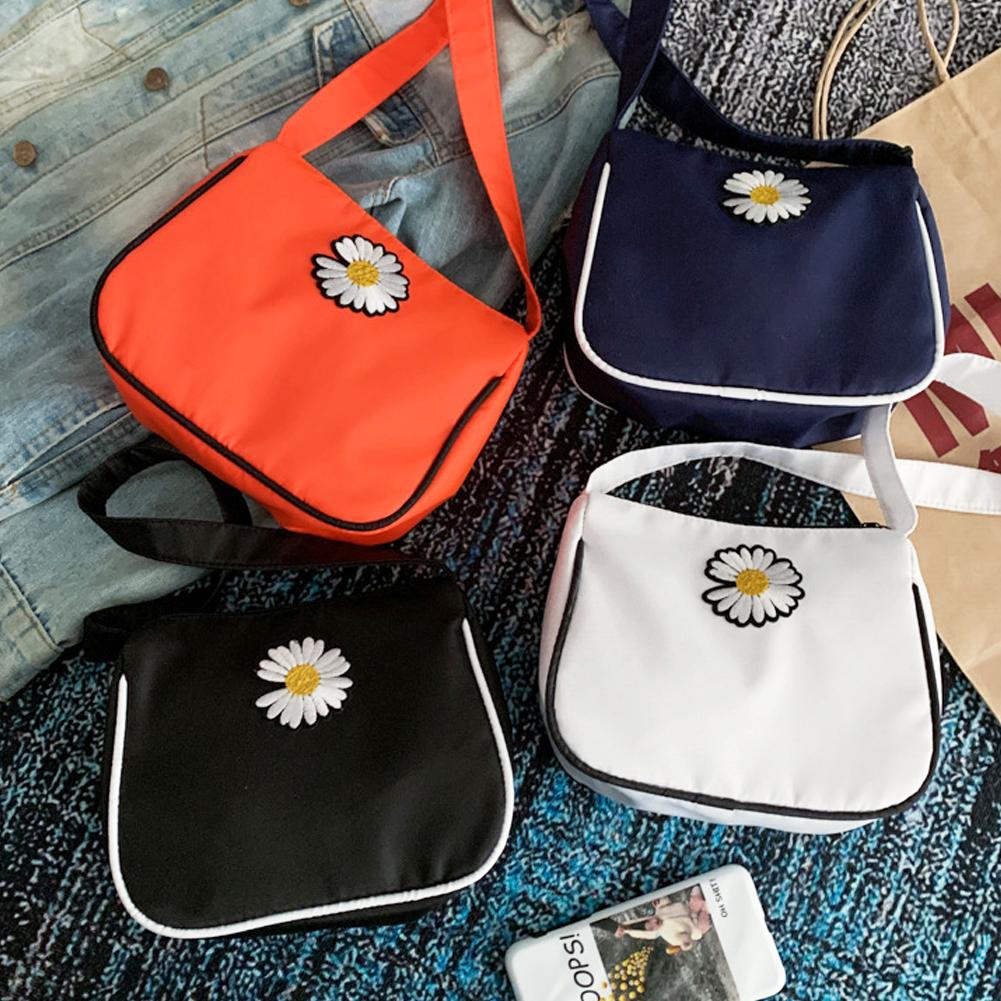 💝HY Phụ nữ Túi vải nhỏ Túi Daisy Túi xách cotton nhỏ Totes Cô gái tương phản Canvas Túi đeo vai