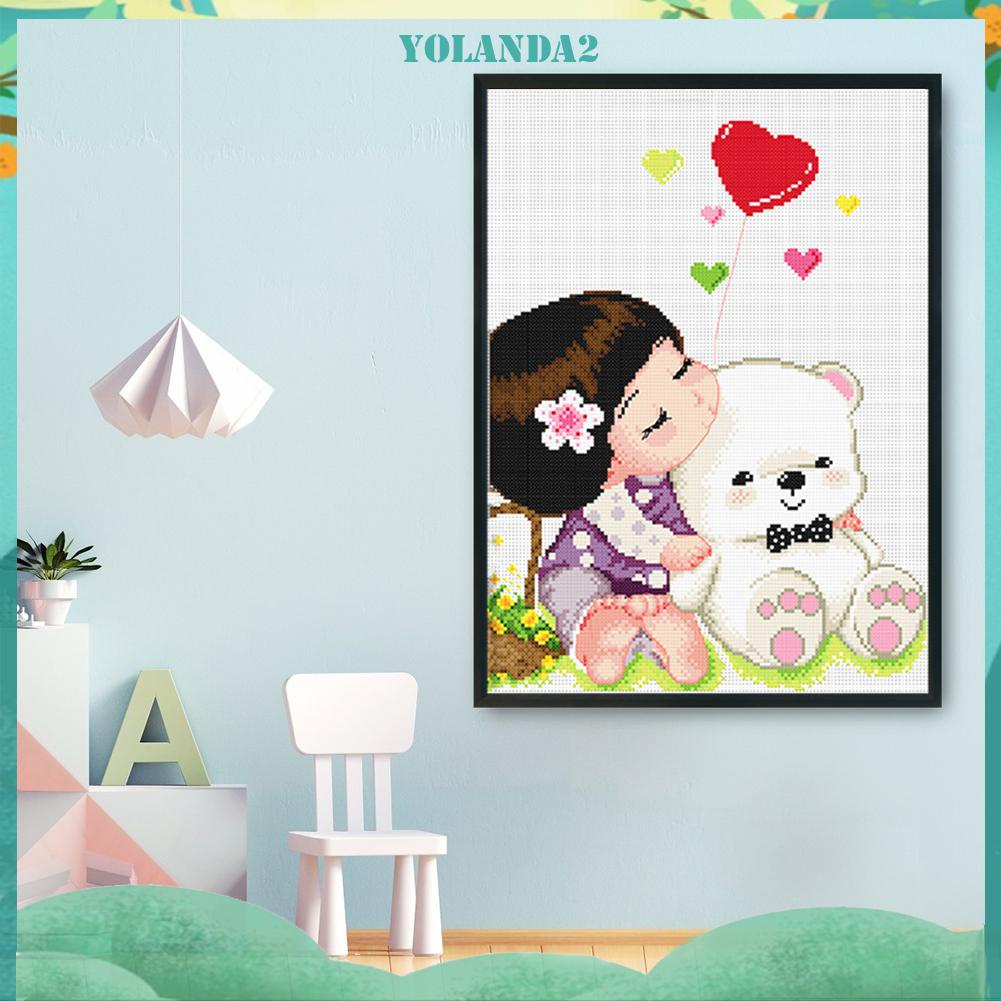 Bộ Tranh Thêu Chữ Thập 11ct Tự Làm Hình Bé Gái Và Động Vật