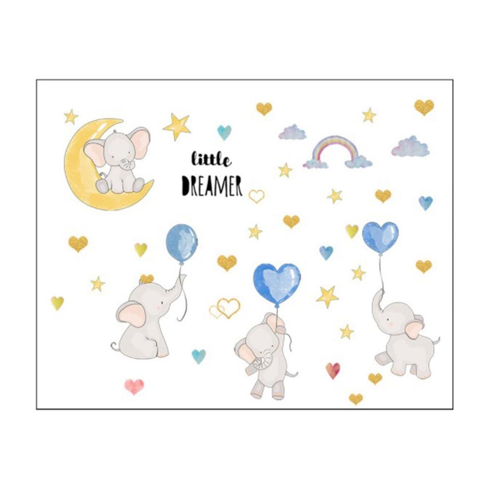 Sticker Dán Tường Họa Tiết Chú Voi Dễ Thương Bắt Mắt