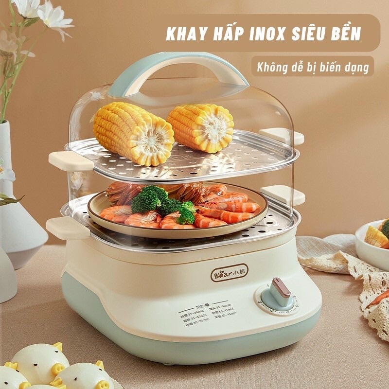 Nồi hấp điện 2 tầng Bear 6L làm chín nhanh, an toàn, giữ vẹn dưỡng chất - bảo hành 12 tháng Mai Anh Store