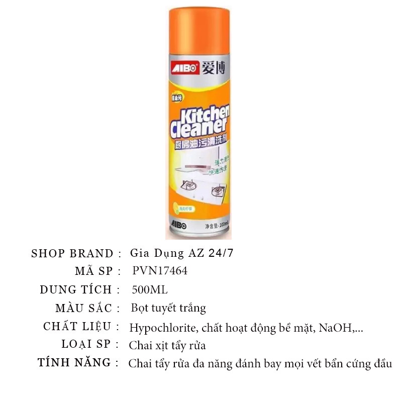 Bình xịt vệ sinh bếp bọt tuyết bình tẩy rửa đa năng siêu sạch Kitchen Clear dung tích 500ml - chai vàng cực mạnh PVN1746