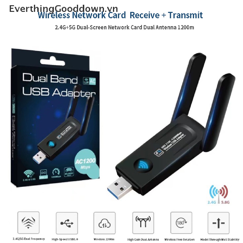 Everthinggooddown USB 3.0 1200Mbps Băng Tần Kép 5GHz 2.4Ghz 802.11AC