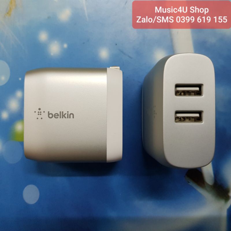 [Mã 2404EL10K giảm 10K đơn 20K] Củ sạc nhanh Belkin 24W Dual USB, chuẩn MFI, công nghệ Boost Charge, No box [Music4U]