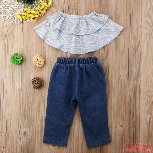 Set áo trễ vai + Quần jeans cho bé gái