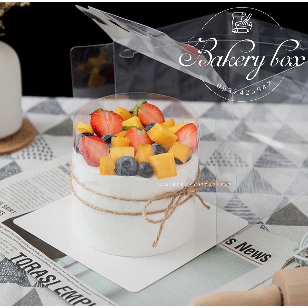 10 Hộp Mica Trong Đựng Bánh Kem Mini Có Quai Xách (15*15*15)