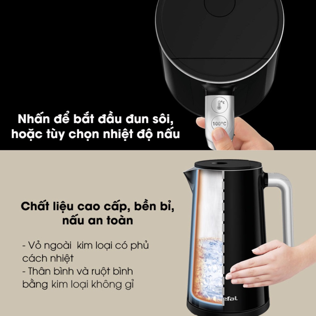 Ấm siêu tốc Tefal dung tích 1.2 - 1.7 lít, bình đun nước mini tự ngắt khi nước sôi và cạn nước - HAPOS
