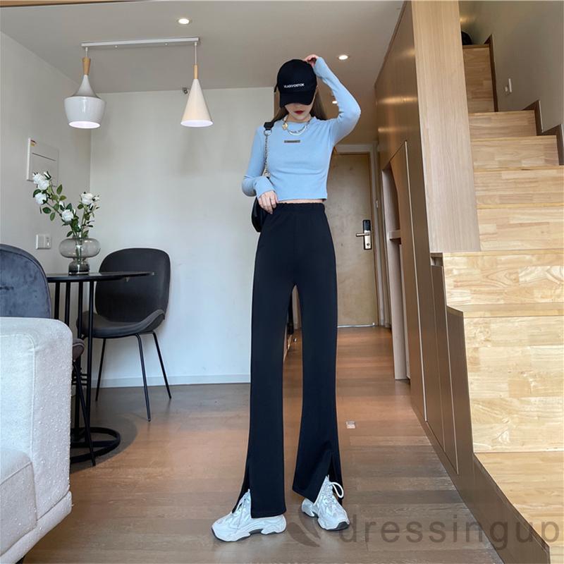 Quần Dài Lưng Cao Ống Rộng Màu Trơn Cá Tính Cho Nữ