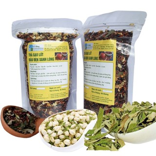 Combo 2 gói trà gạo lứt đậu đen xanh lòng thêm hoa nhài và lá sen túi 500g