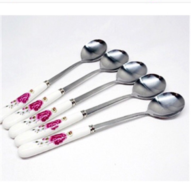 Set 5 thìa CÁN sứ ăn cơm cỡ lớn SIÊU ĐẸP