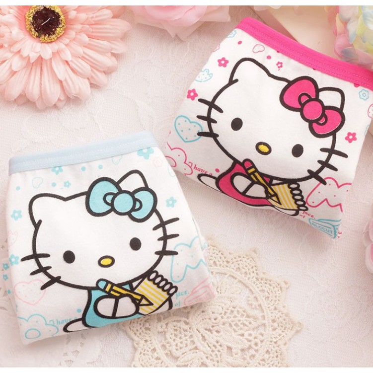 Bộ 4 chiếc quần lót cotton thoáng khí in hình mèo Hello Kitty dễ thương cho bé gái
